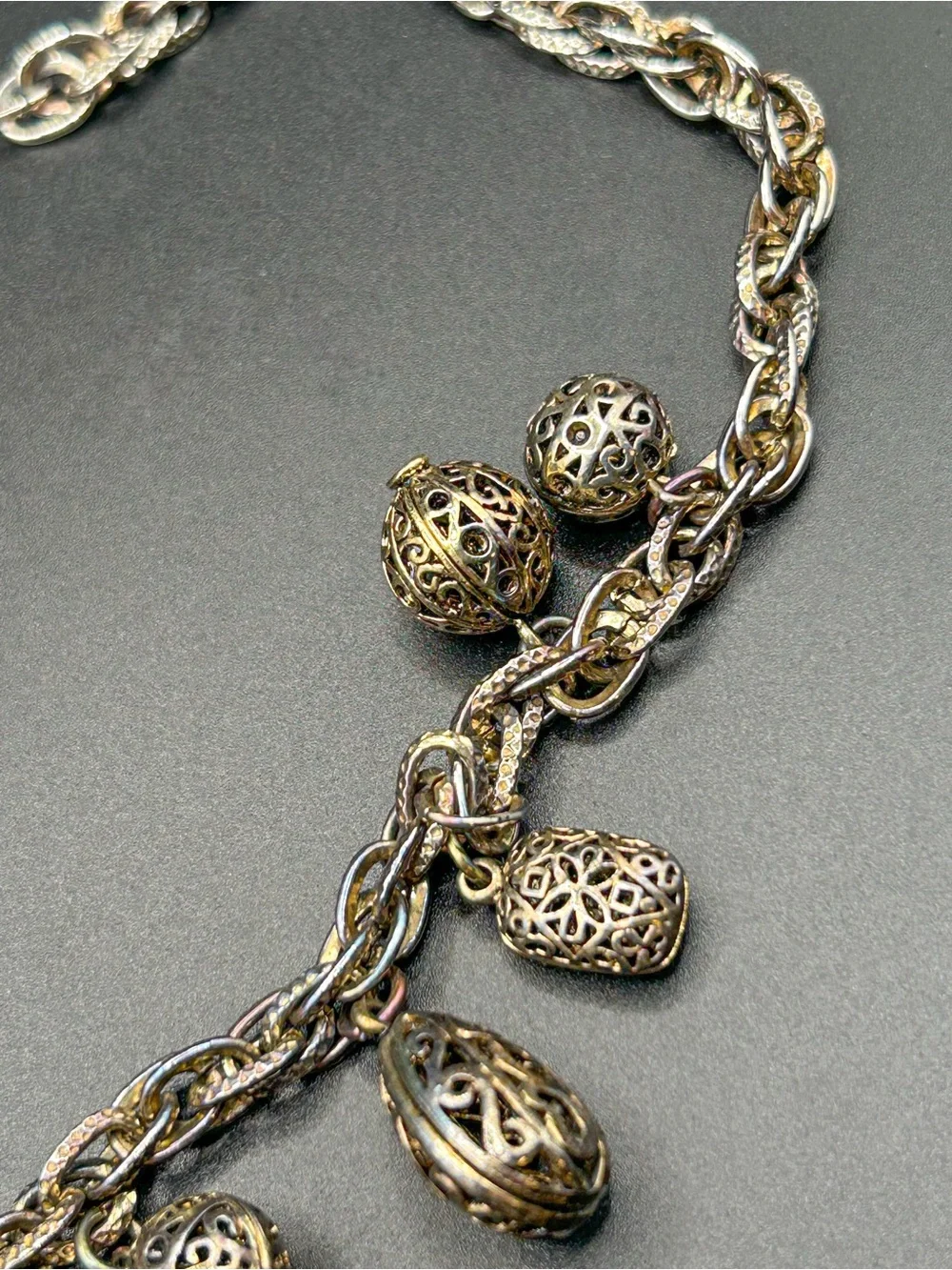 Gold Filigree Charm Statement Necklace
